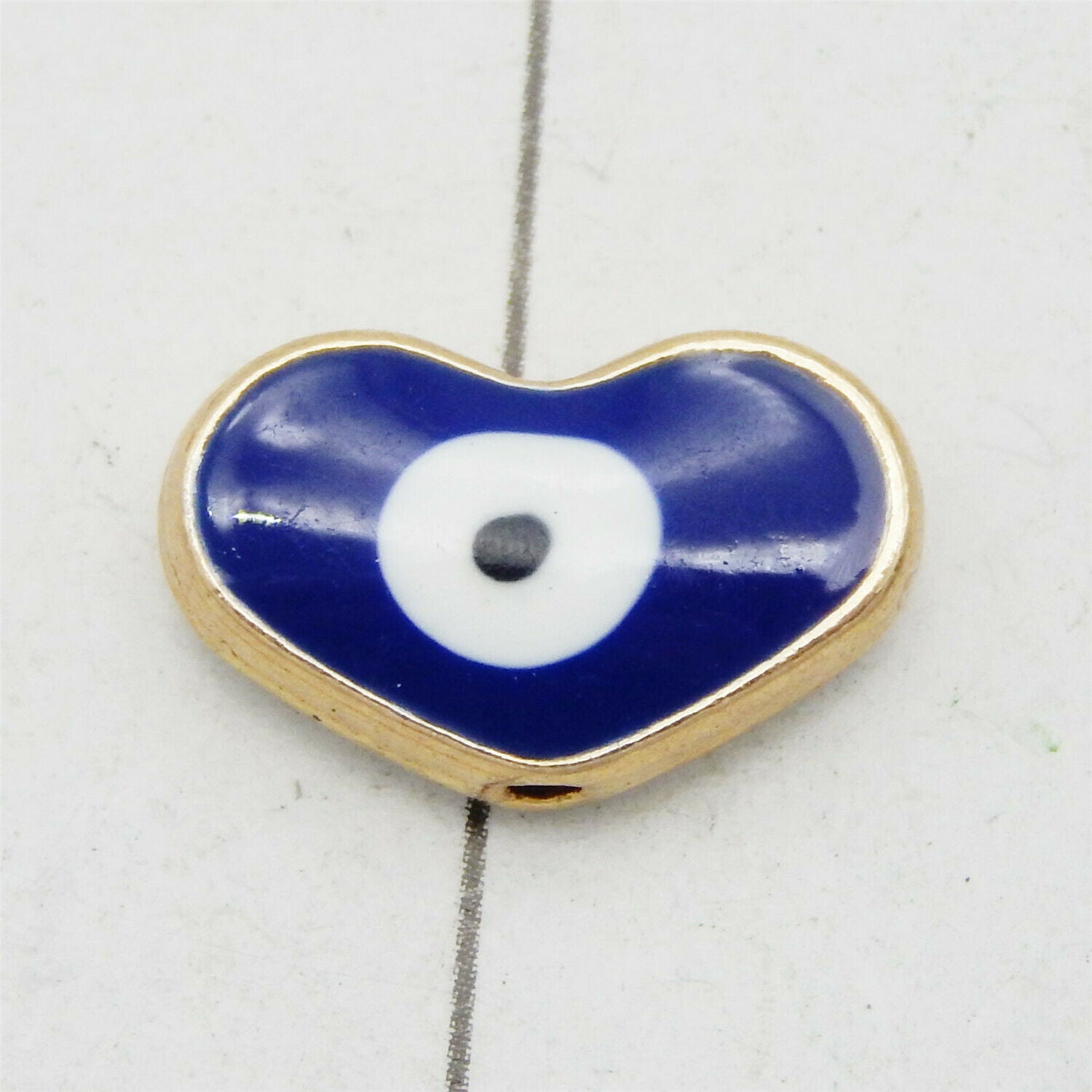 12 Enamel Turkish Evil Eye Heart Spacer Loose Bead Bracelet Craft Jewelry 5*14mm