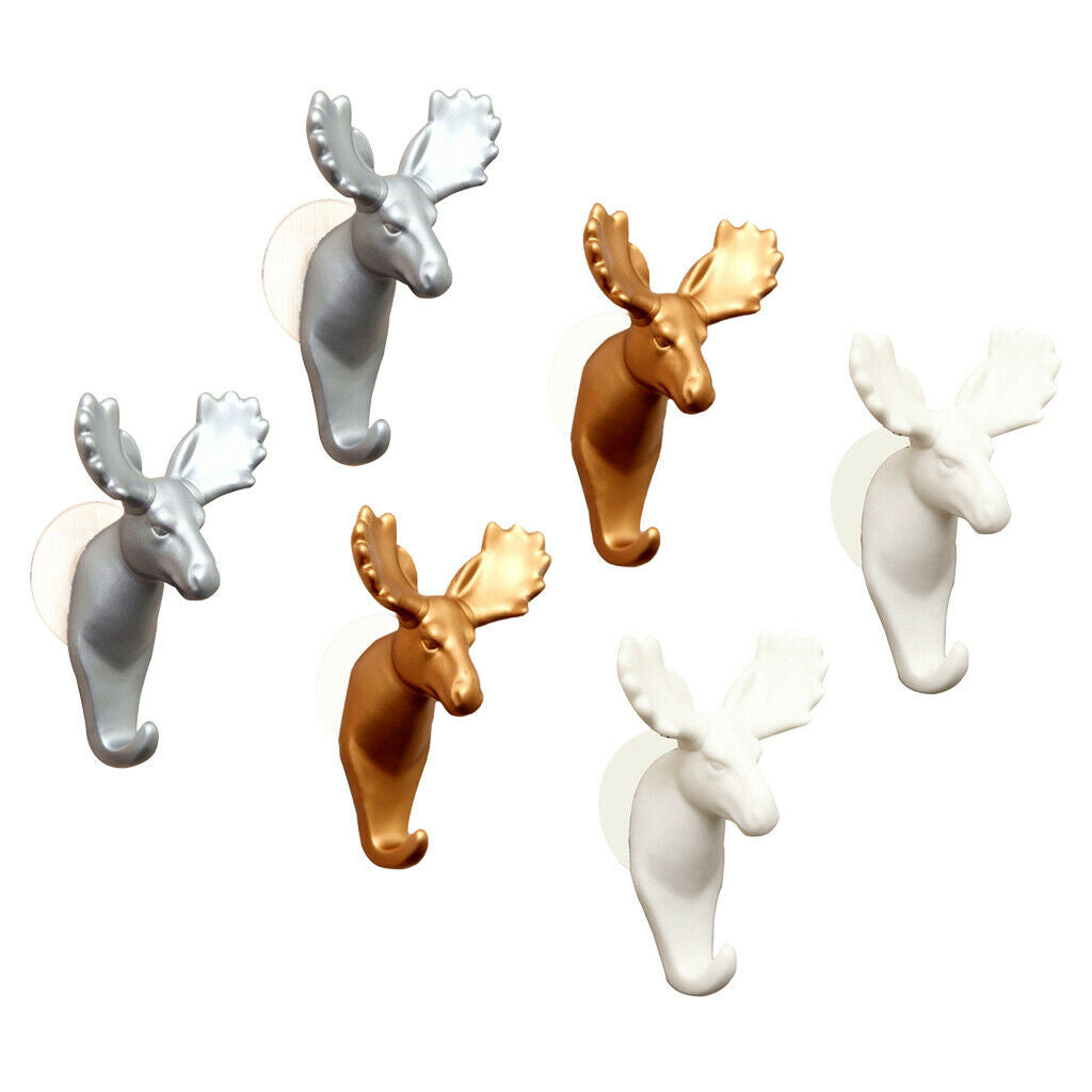 6pcs Elk Deer Head Suction Hook Window Wall Strong Suction Wall Hooks Hanger Hat