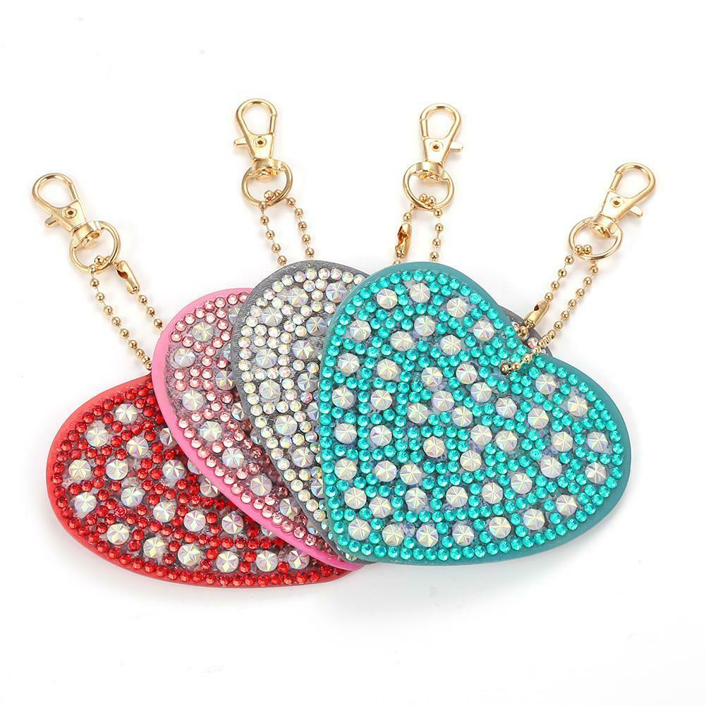 4pcs DIY Full Drill Diamond Painting Special Shaped Heart Key Chain Gifts @