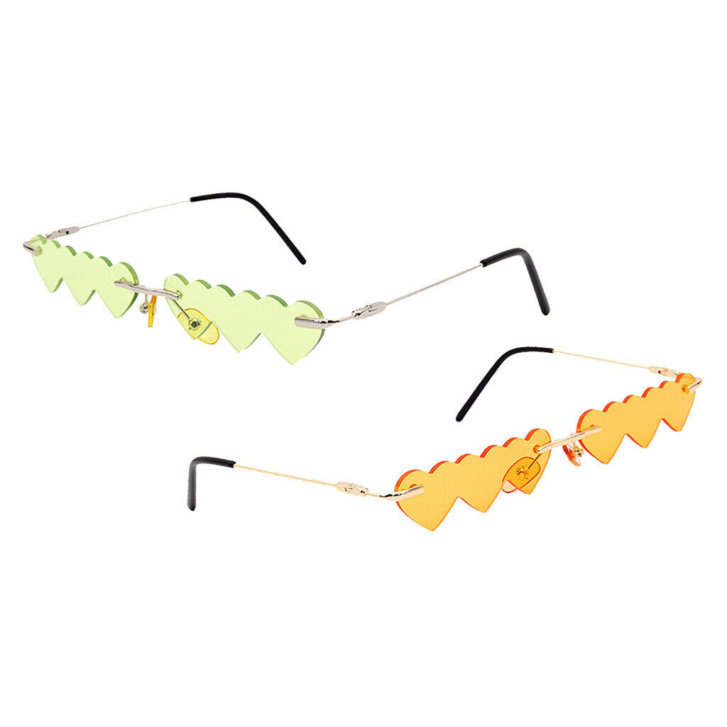 2pcs Novelty Womens Rimless Heart Shape Sunglasses Luxury Designer Glasses