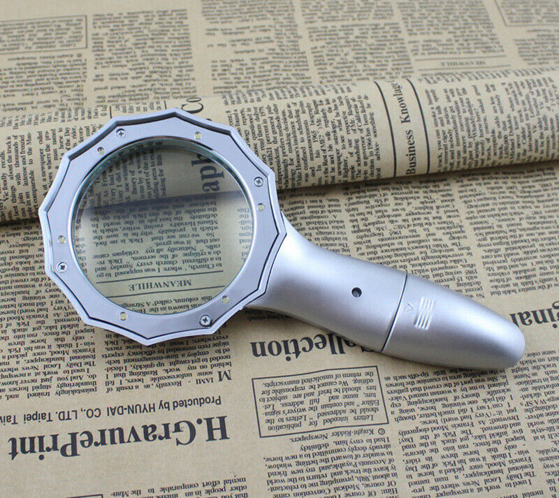 75mm 4X Hand-held 6 LED Umbrella-type Jewelry Loupe Reading Magnifying Glass