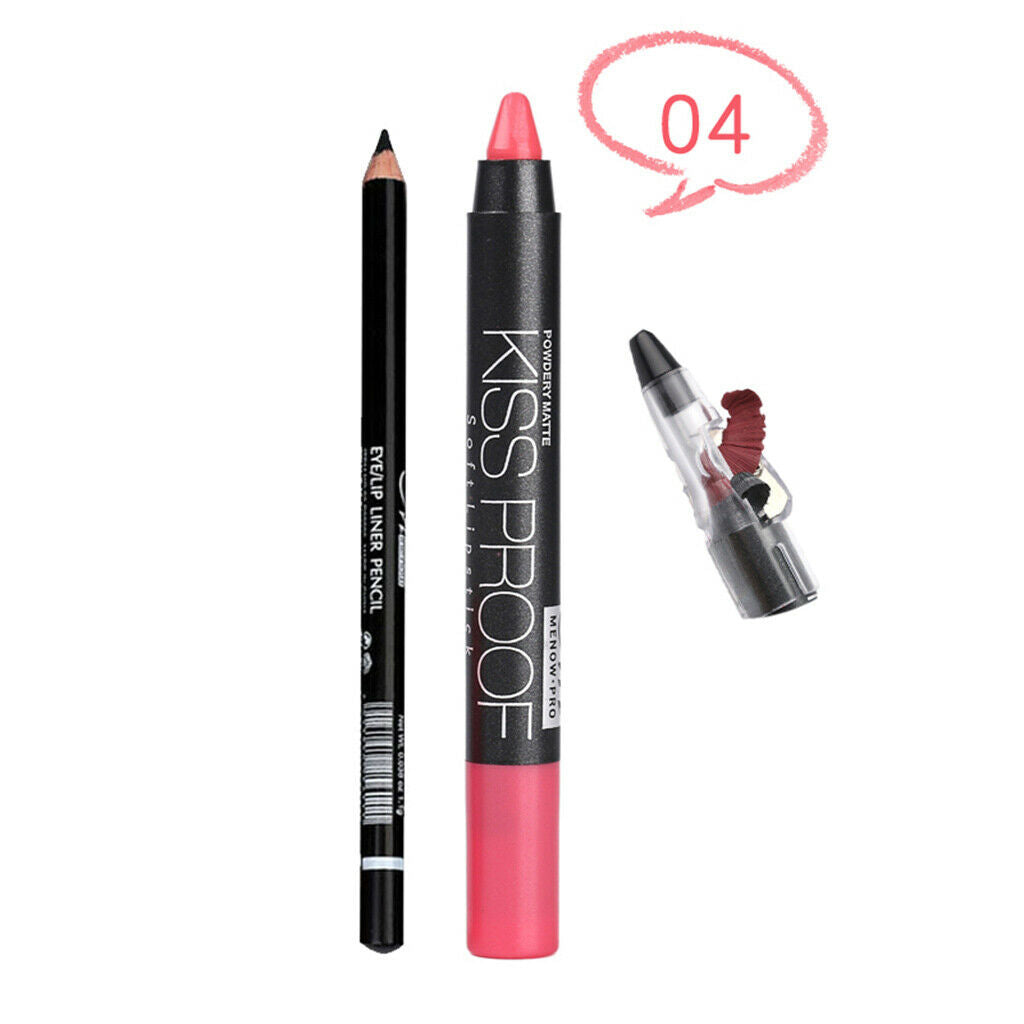 Long Lasting Waterproof Black Eyeliner Pencil+Lipstick Pen+Pencil Sharpener 04
