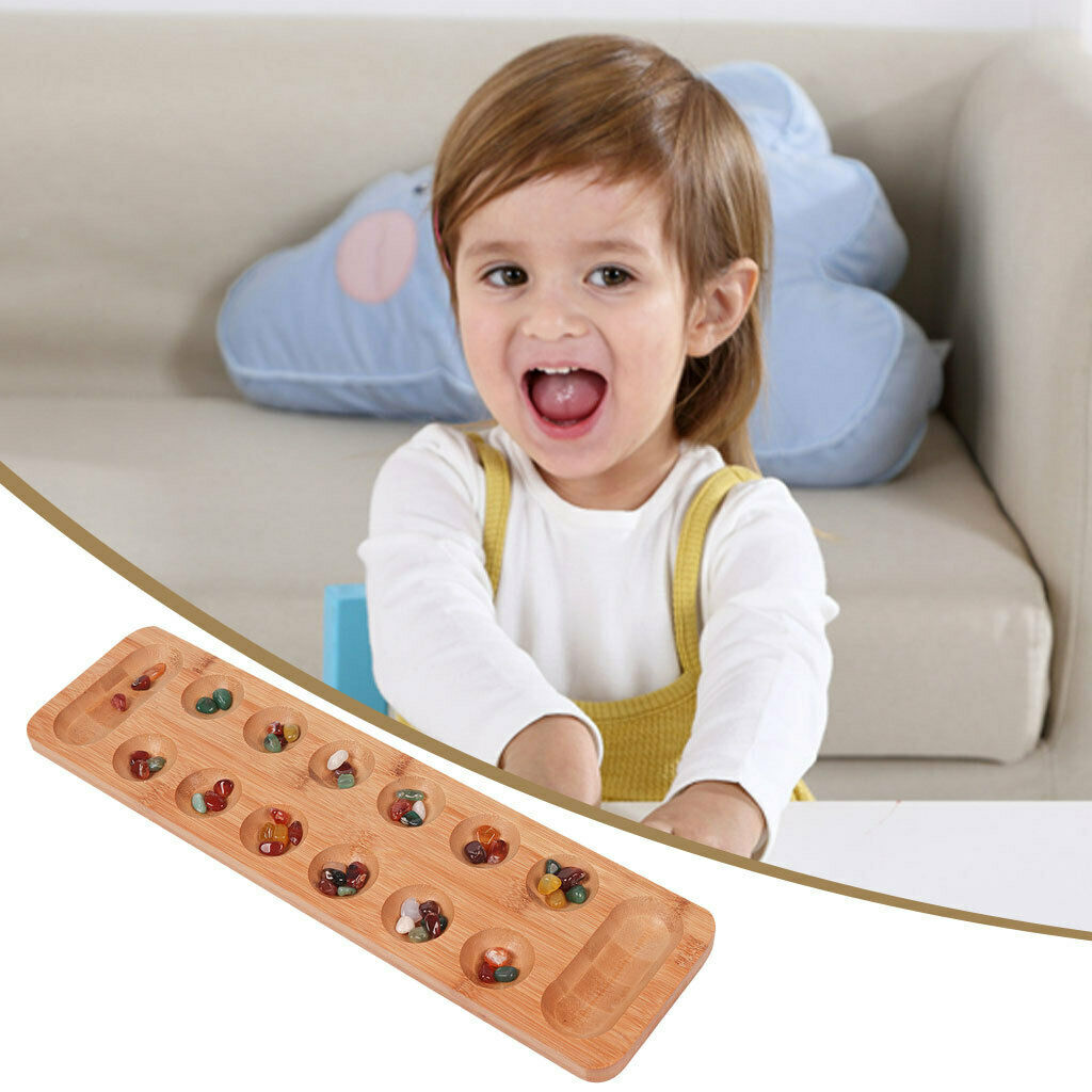 Mancala Board Game Foldable with 48 Agate Stone for Family 6 Years and up