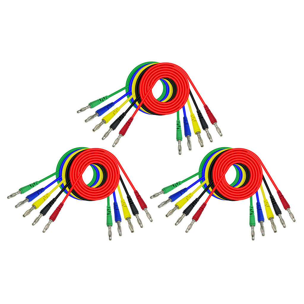 15 Pcs/5 Colors 4mm Banana to Banana Plug Test Cable Set f/ Multimeter (1M)