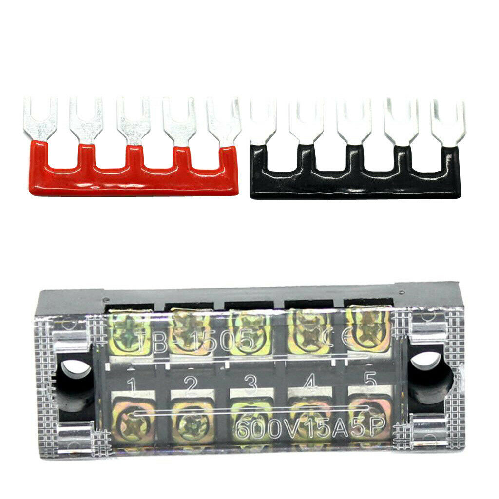 600V 15A 5 Positions Wire Barrier Strips Double Row Screw Terminal Blocks