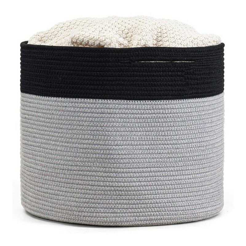Large Cotton Rope Basket 15.8X15.8X13.8Inch - Baby Laundry Basket Woven BlanN4L8