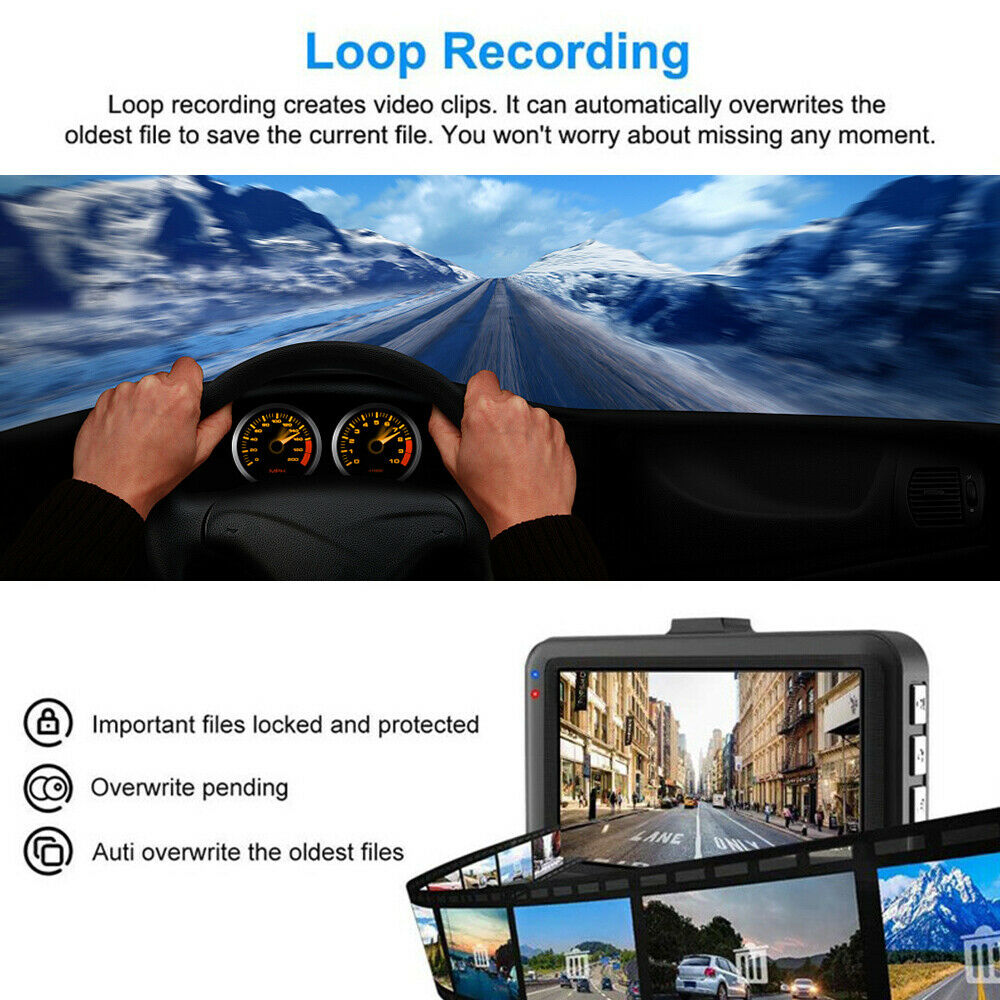 3'' Dash Cam HD 1080 Cycle Recording Wide Angle Car DVR Video Recorder Neu