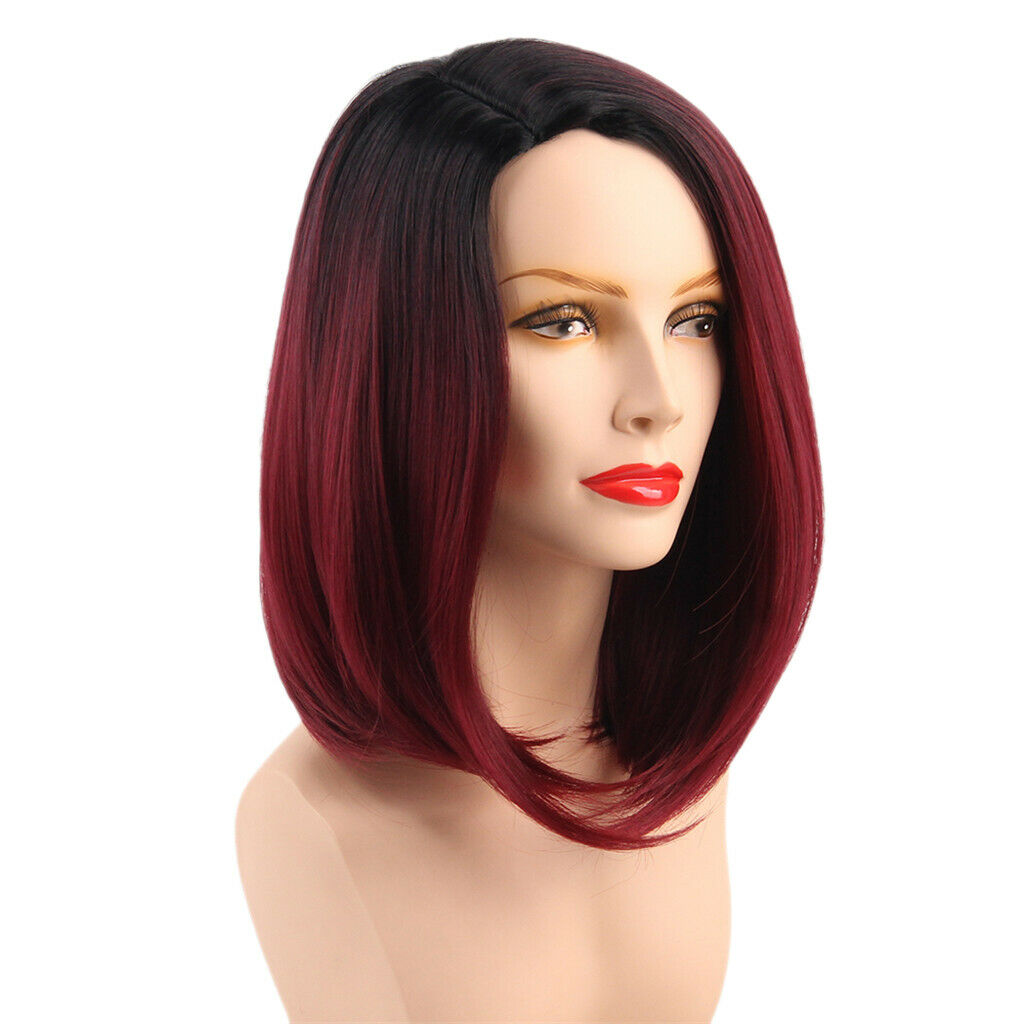 Synthetic Red Color Gradient Hair Wigs, Lady Ombre Medium Partial Straight