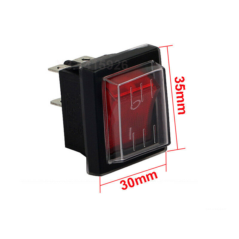 Waterproof Rocker Boat Switch AC 250V/15A 125V/20A Red Light DPST ON-OFF 4Pin