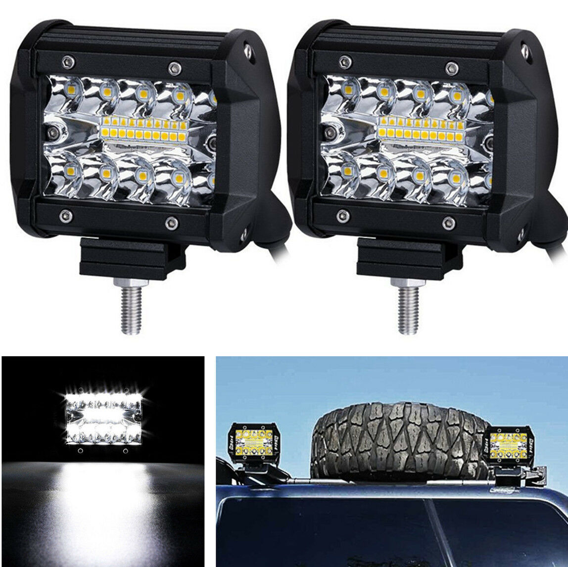 2 Pcs Car Truck 200W 20LEDs Spot Flood Work Driving Fog Light Bar with Bracket