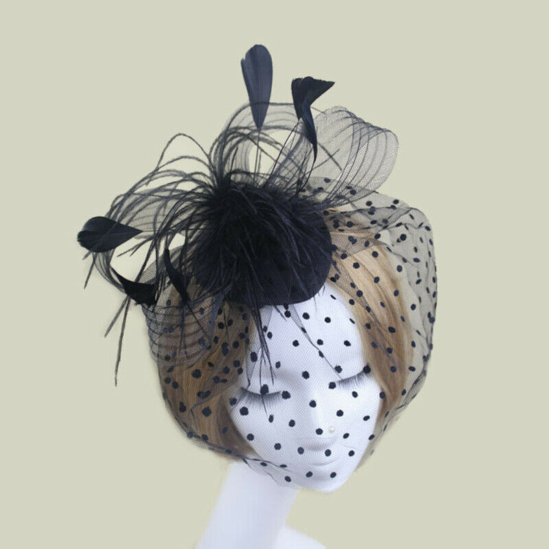 Girls Feather Hair Clip Wedding Party Fascinator Veil Hat Hair Accessories HN US