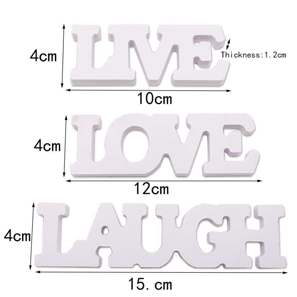 3 Pcs/Pack White Wooden Sign Decor LAUGH LIVE LOVE Wall Door Decoration Home