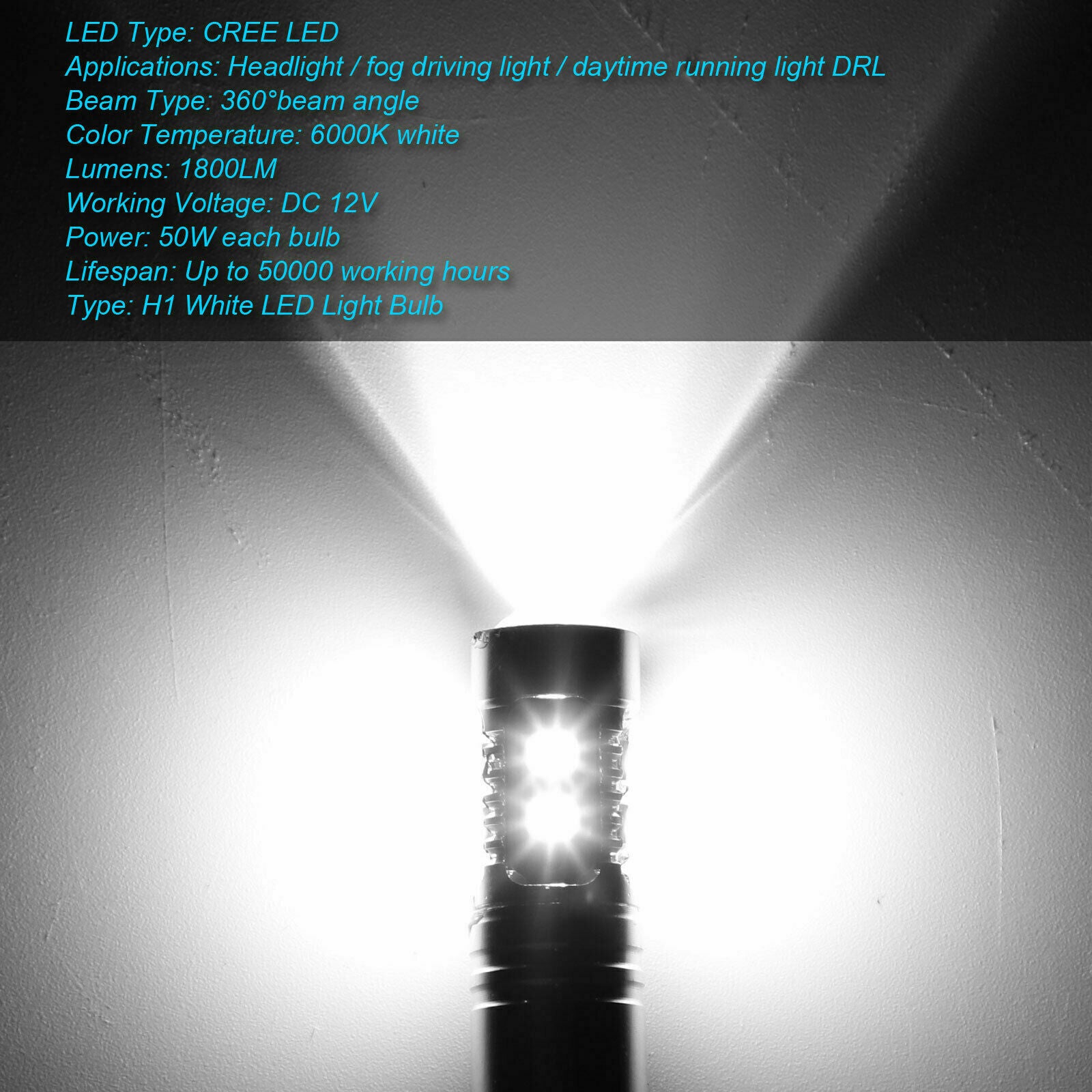 H1 LED Halogen Headlight Bulbs 6000K High Low Beam Light 100W Ultra White