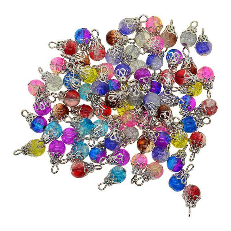 50x Lot Glass Bead Charms Floral Pendants For Jewelry Making DIY Decors