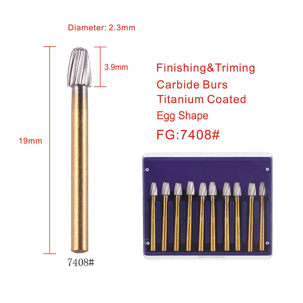 3X Dental Tungsten Steel Carbide Burs FG7408 Titanium Coated Trimming &Finishing