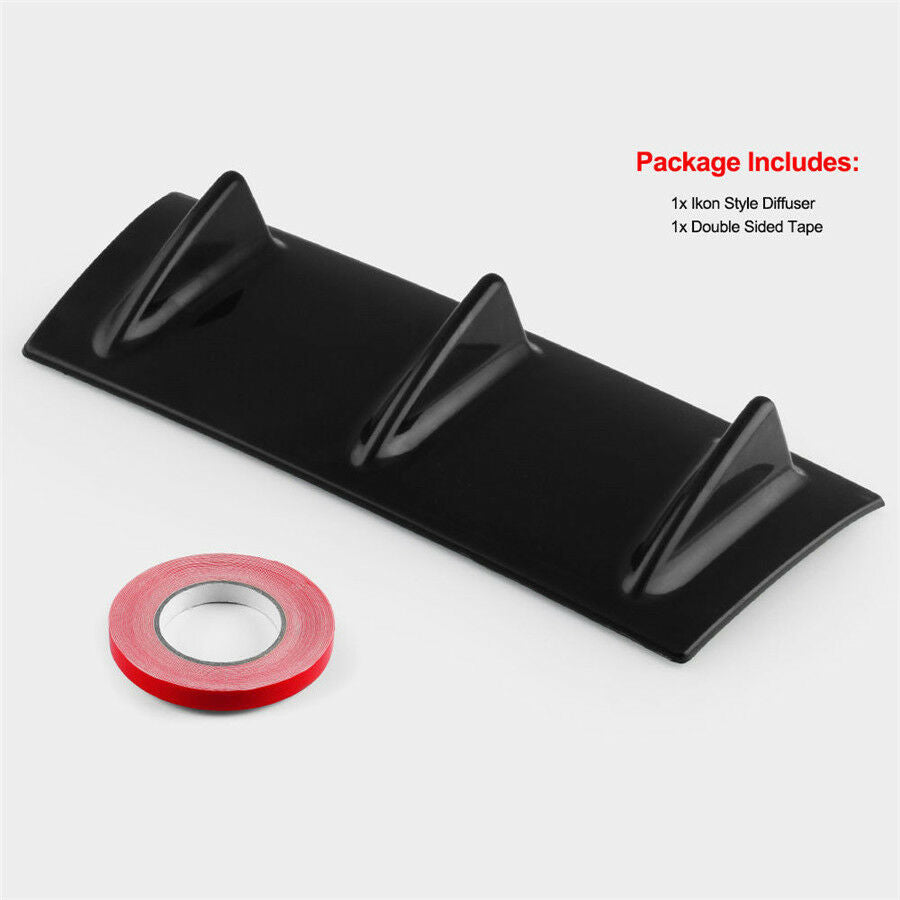 1xUniversal Rear Bumper Lip Chassis Diffuser Spoiler 3 Fin Shark Fin Style Gloss