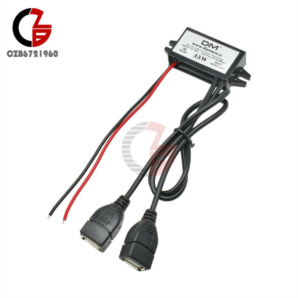 5PCS 12V to 5V 3A Dual USB Power Adapter Converter Waterproof Car Charger Cable