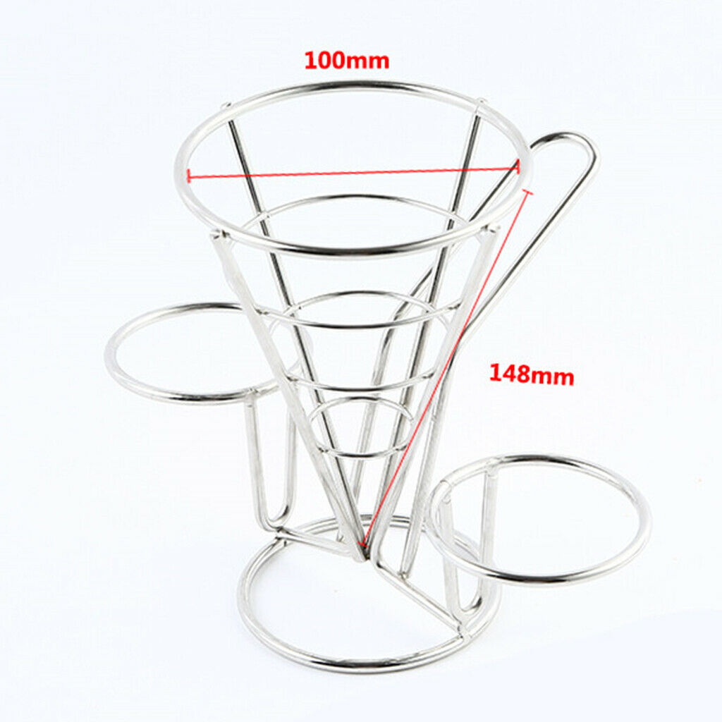 French Fry Holder Stand Cone Rack Snack Basket with 2 Dip Dishes Kitchen