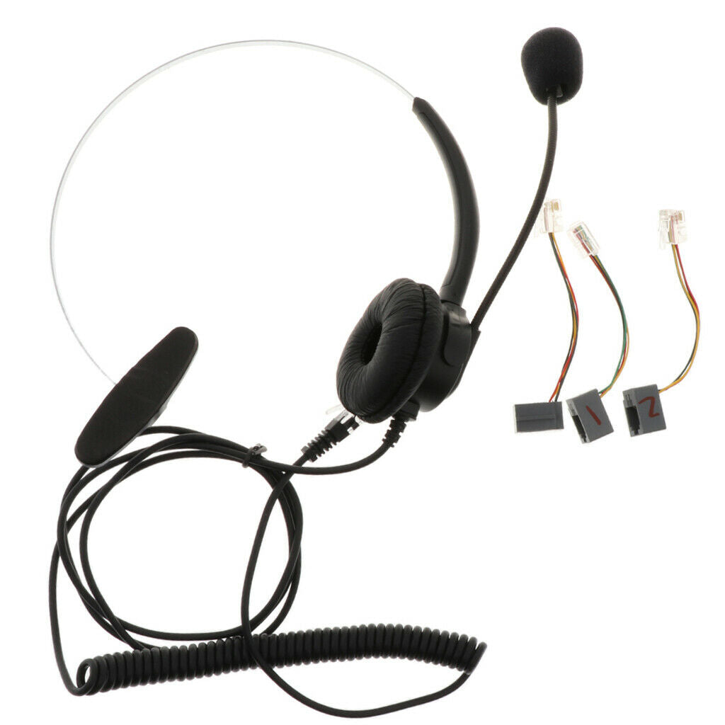 Call Center Monaural Office Telephone Headset And Spiral Cable RJ9 Plug For