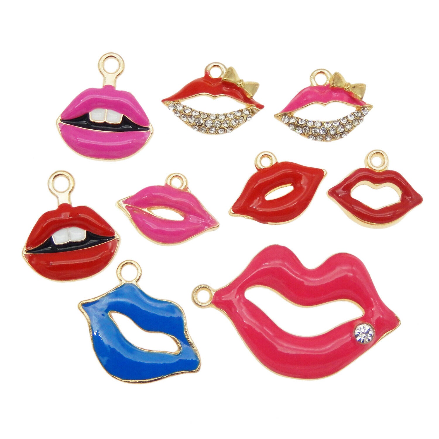 18PCS/Pack Mixed Assorted Kissing Lips Enamel Plated Charms Pendant DIY Findings