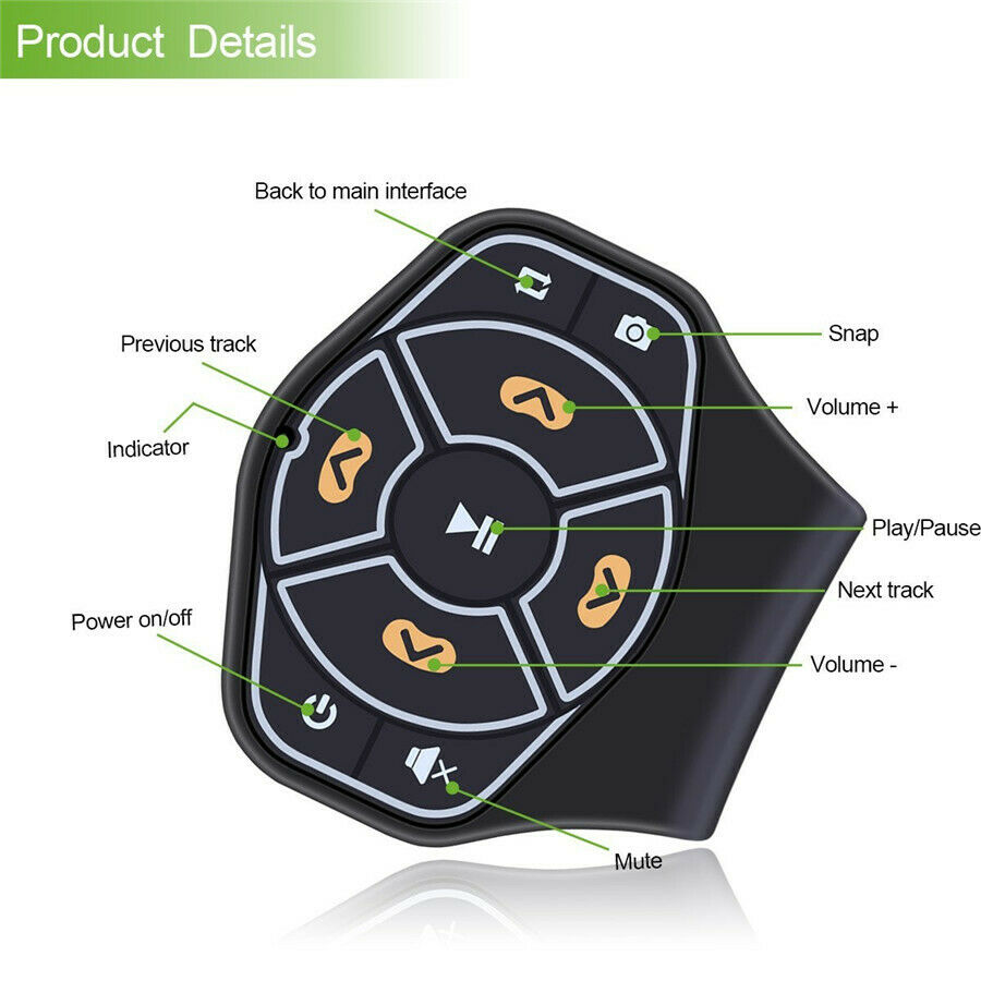 Wireless Bluetooth Car Steering Wheel Hands-free Button Remote Control+Battery