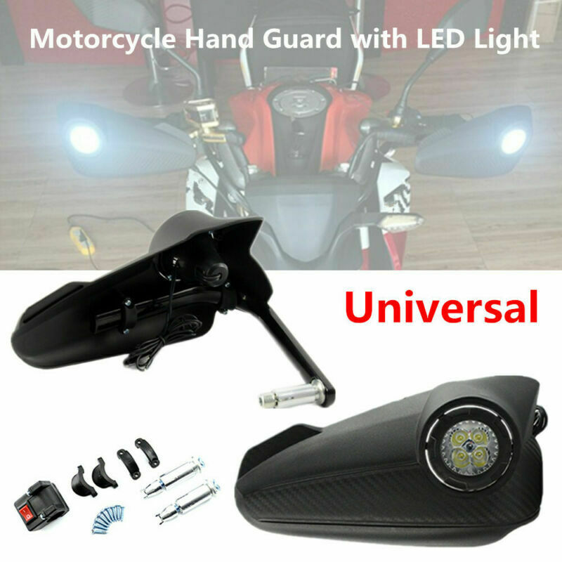 Motorcycle Hand Guards Rainproof Board w/ LED Self-adjustable Lights Windproof