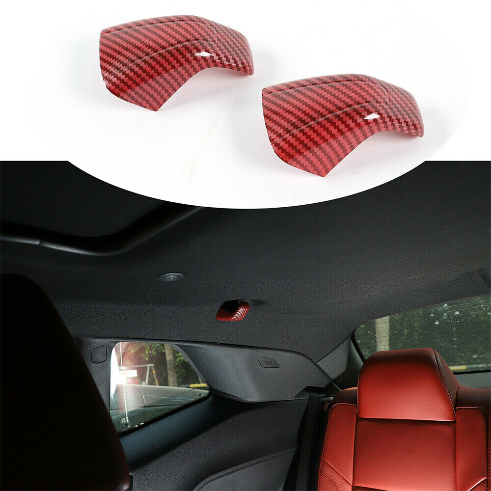 Red Carbon Fiber Rear Ceiling Roof Hook Cover Trim For Dodge Challenger 2015+