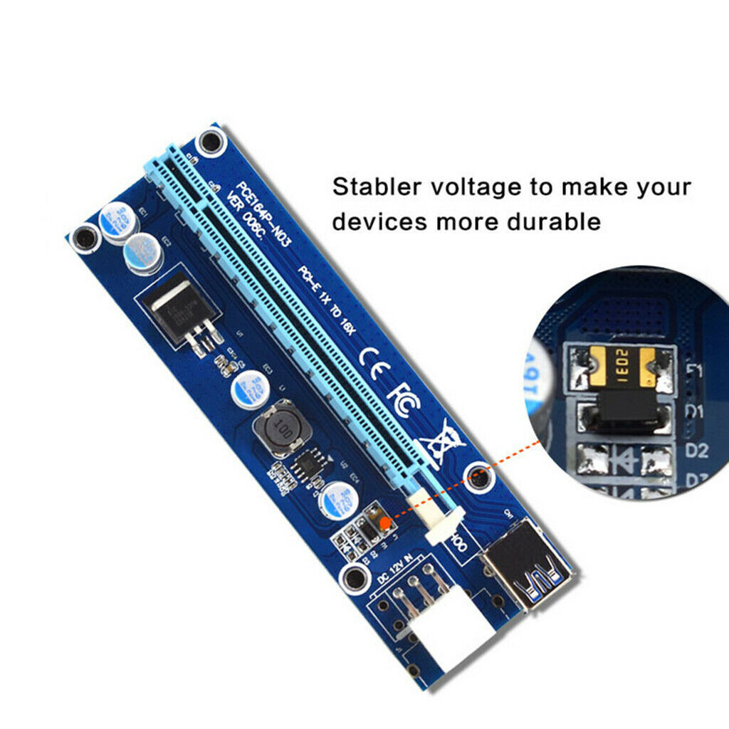 PCI-e Express 1x to 16x USB 6Pin Graphics Extension Power Adapter Cable Blue