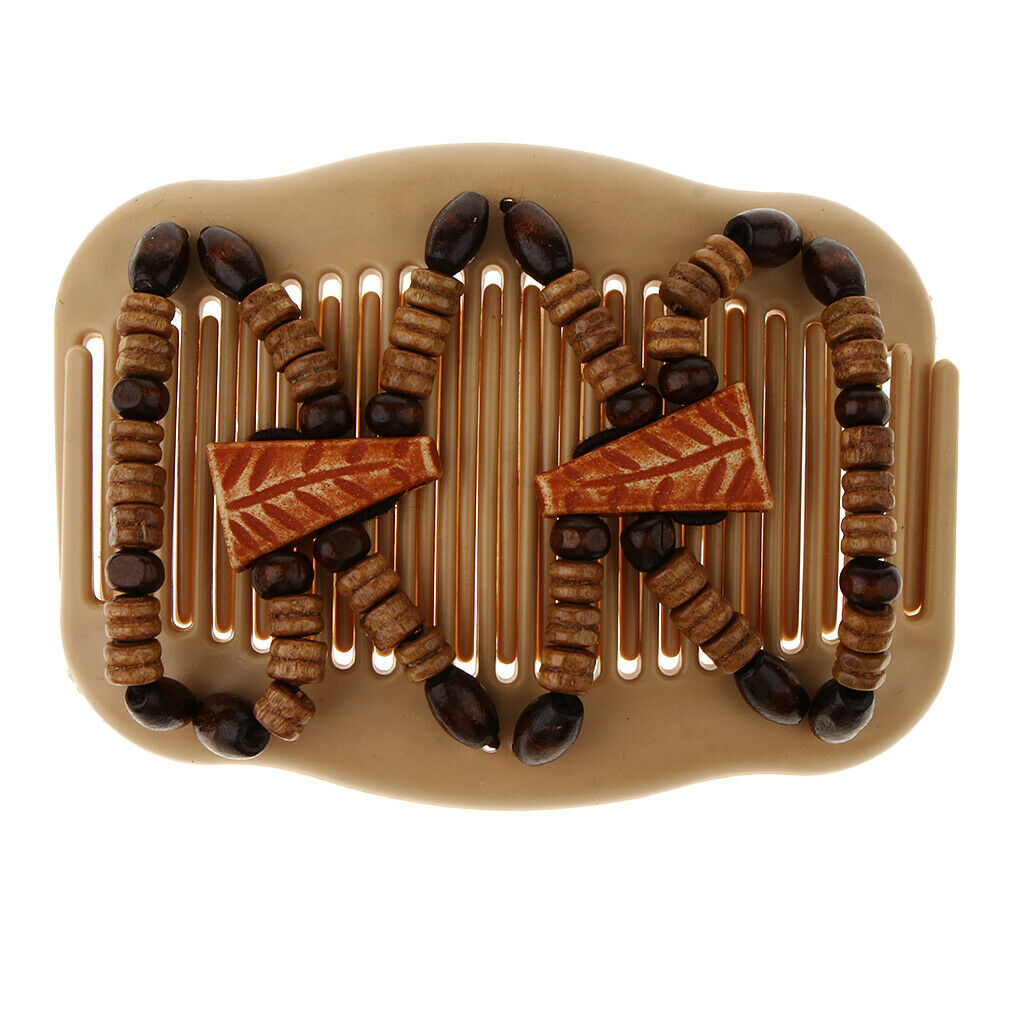 Women Double Hair Combs Stretchy Wooden  Beads Clip Updo Hairstyle