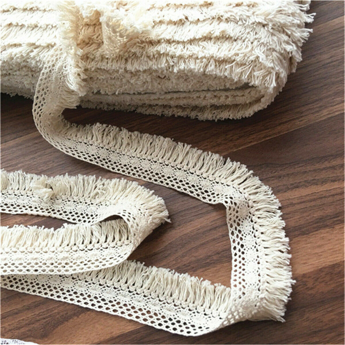 1 Yd Hollow Crochet Cotton Lace Tassel Trim Ribbon DIY Wedding Clothing Sewing