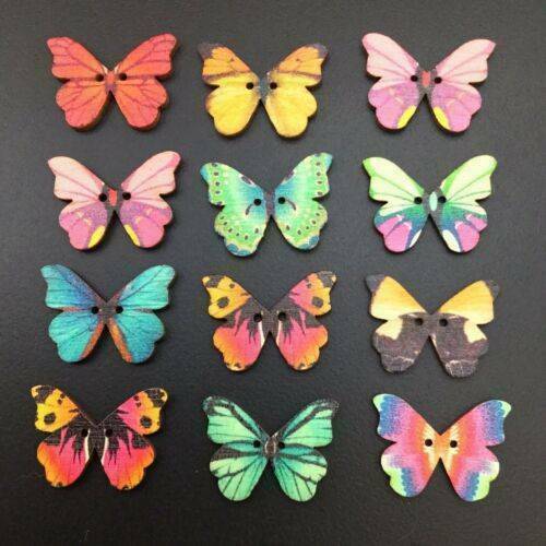 100pc Mixed Butterfly Wooden Sewing Buttons 2 Holes DIY Scrapbooking Craft Decor
