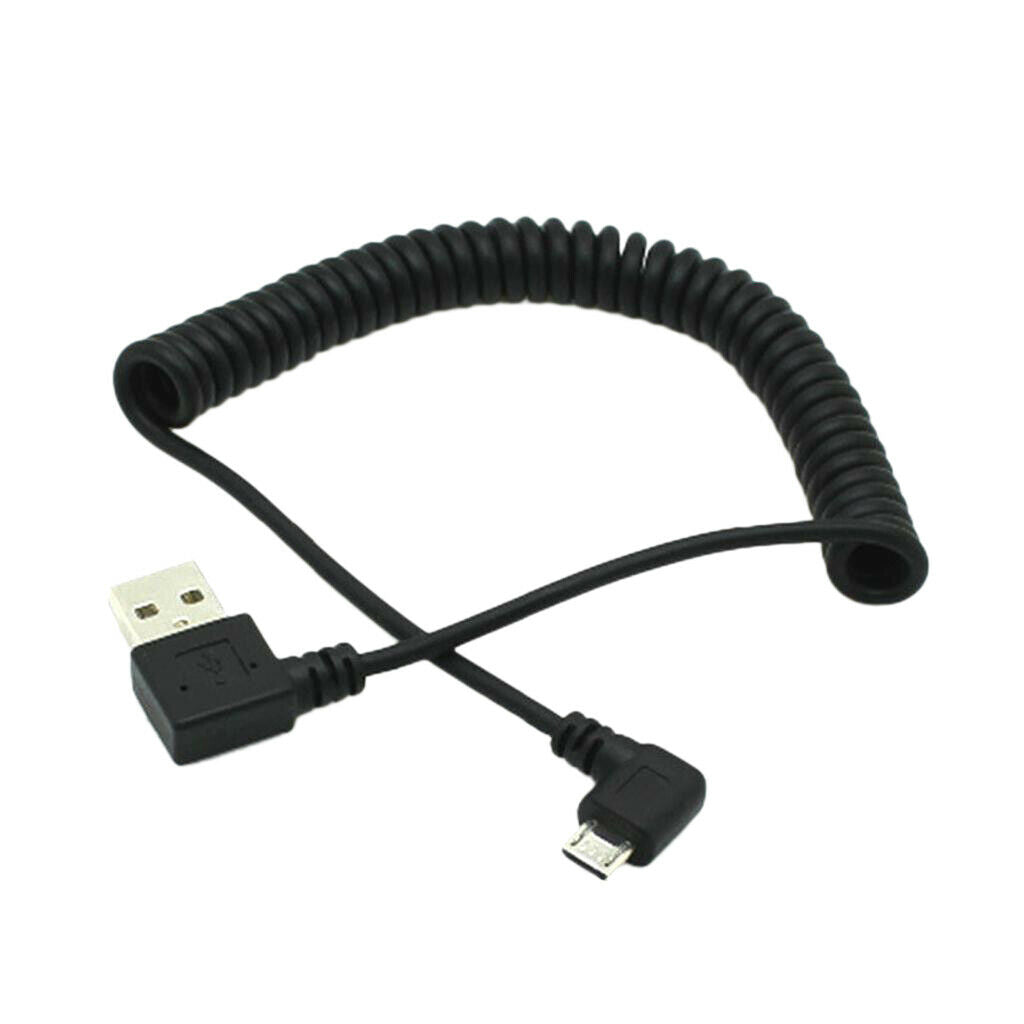 1.5m/5ft 90Â° Angle Spiral Coiled USB 2.0 A Male to Micro USB B Cable Black