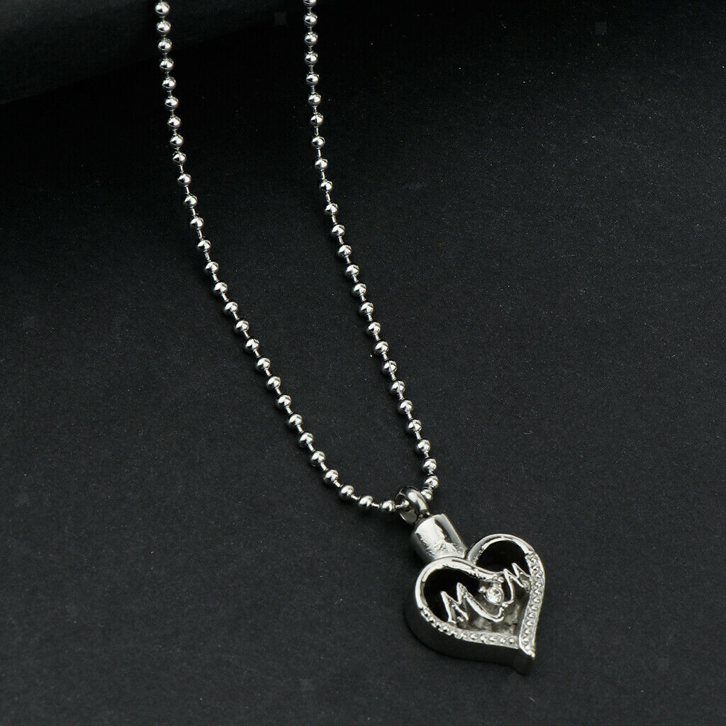 Stainless Steel Cremation Urn Pendant Necklace Ball Bead Chain Mom