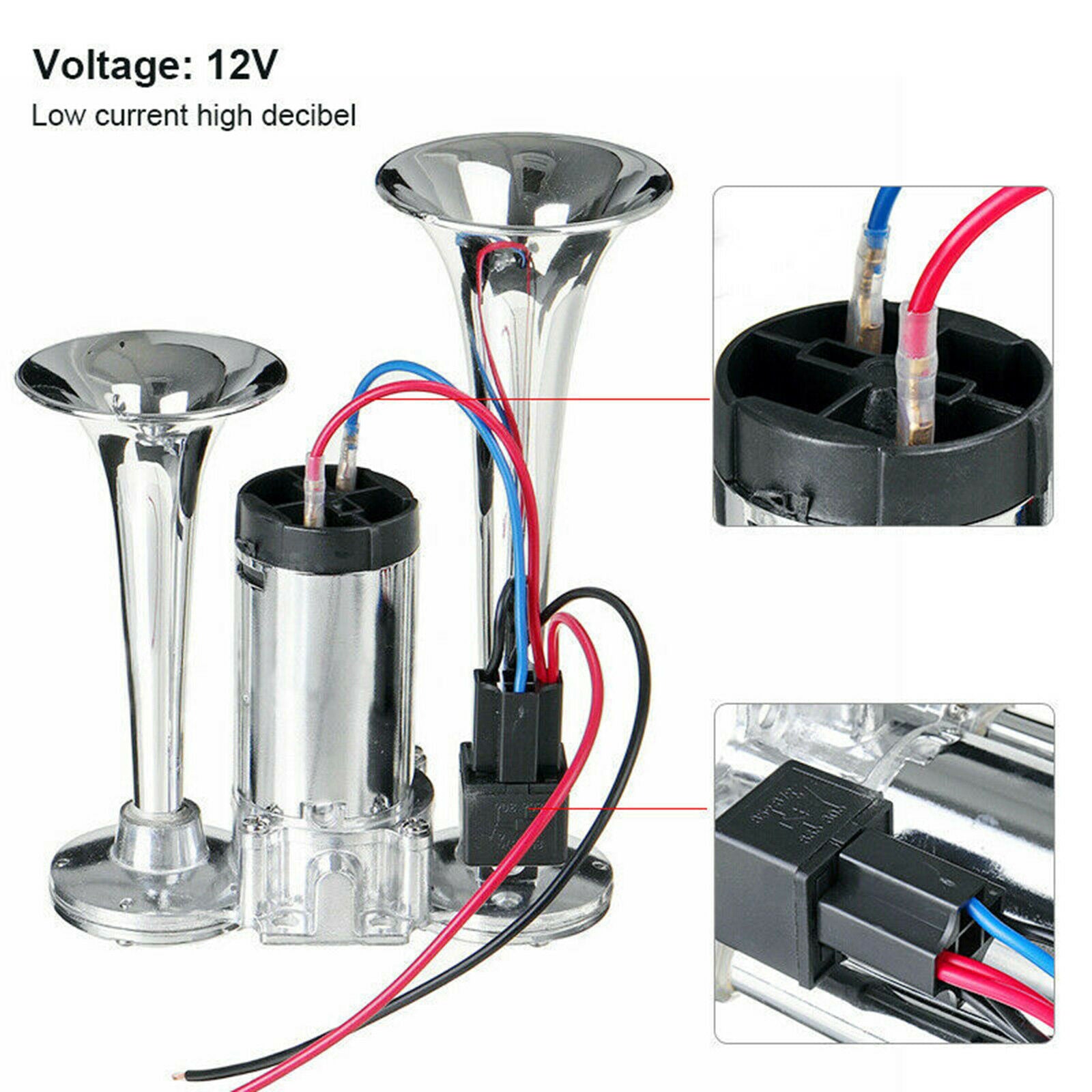 600DB 12V Dual Trumpet Car Air Horn Kit Boat Truck Train Speaker Dual Tone Tool