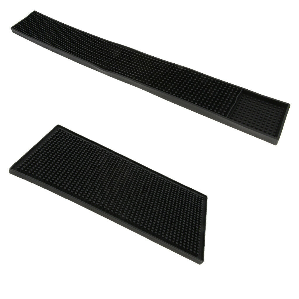 2 Pcs Heavy Duty Rubber Bar Mats Black, 60x8cm & 30x15 inch, Heat Resistant