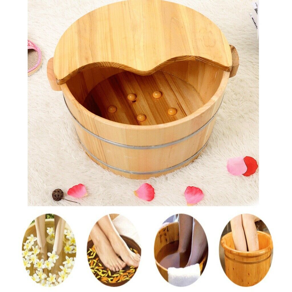Wood Foot Basin Tub Bucket with Pedicure Salt For Foot Bath Massage Spa