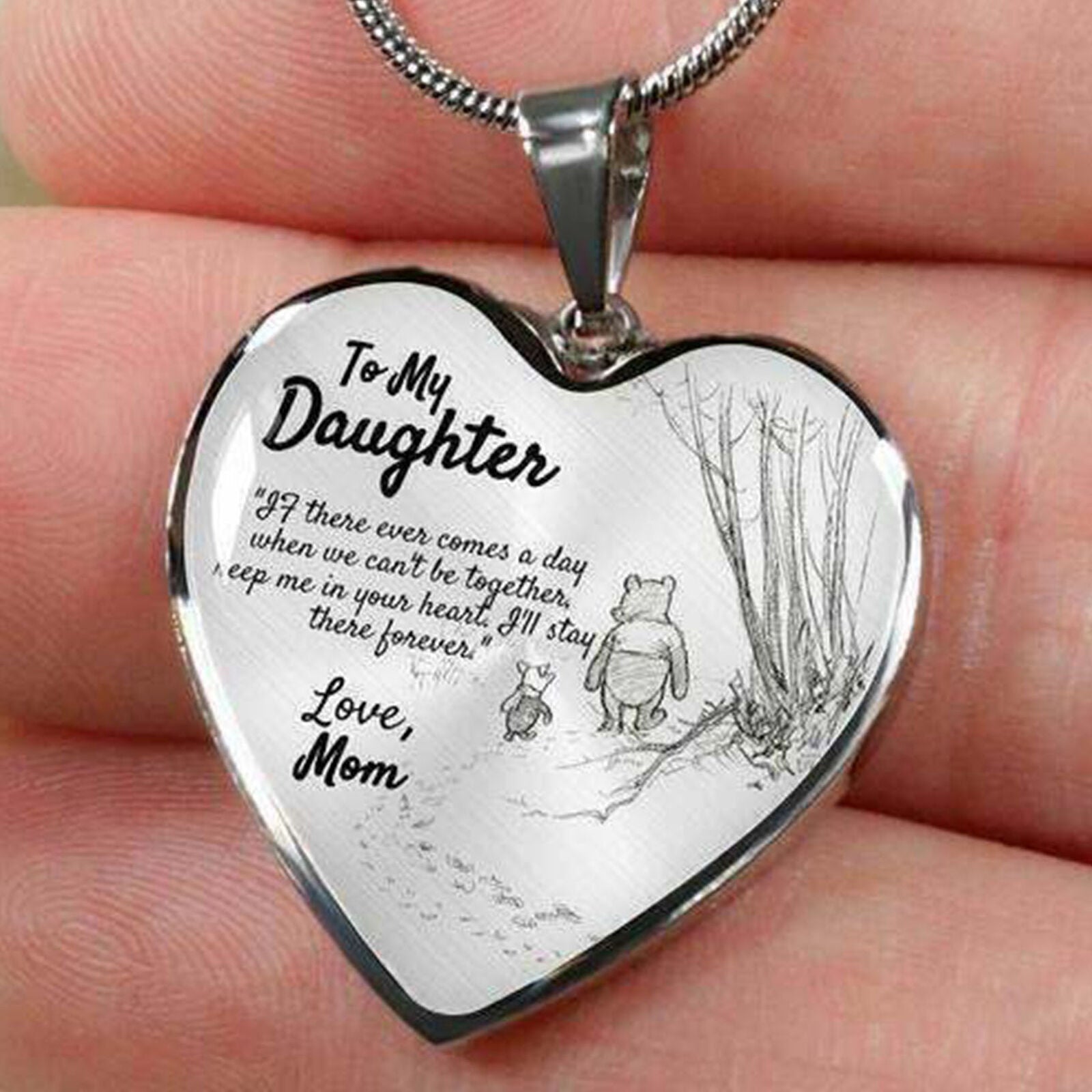 To My Daughter Love Mom Necklace Winnie the Pooh And Piglet Heart