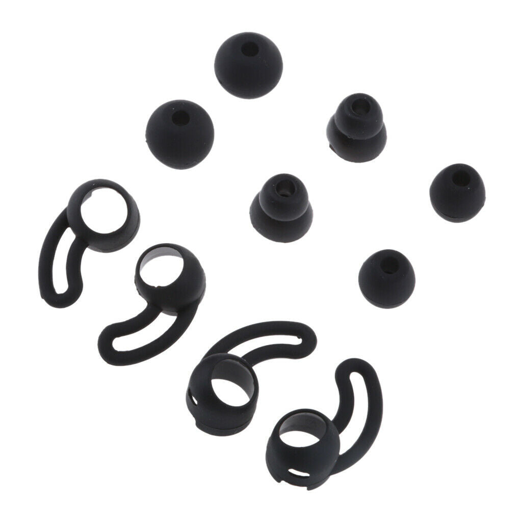 4x Silicone Replacement Eartips +S M L Ear Hooks For   X  , Black