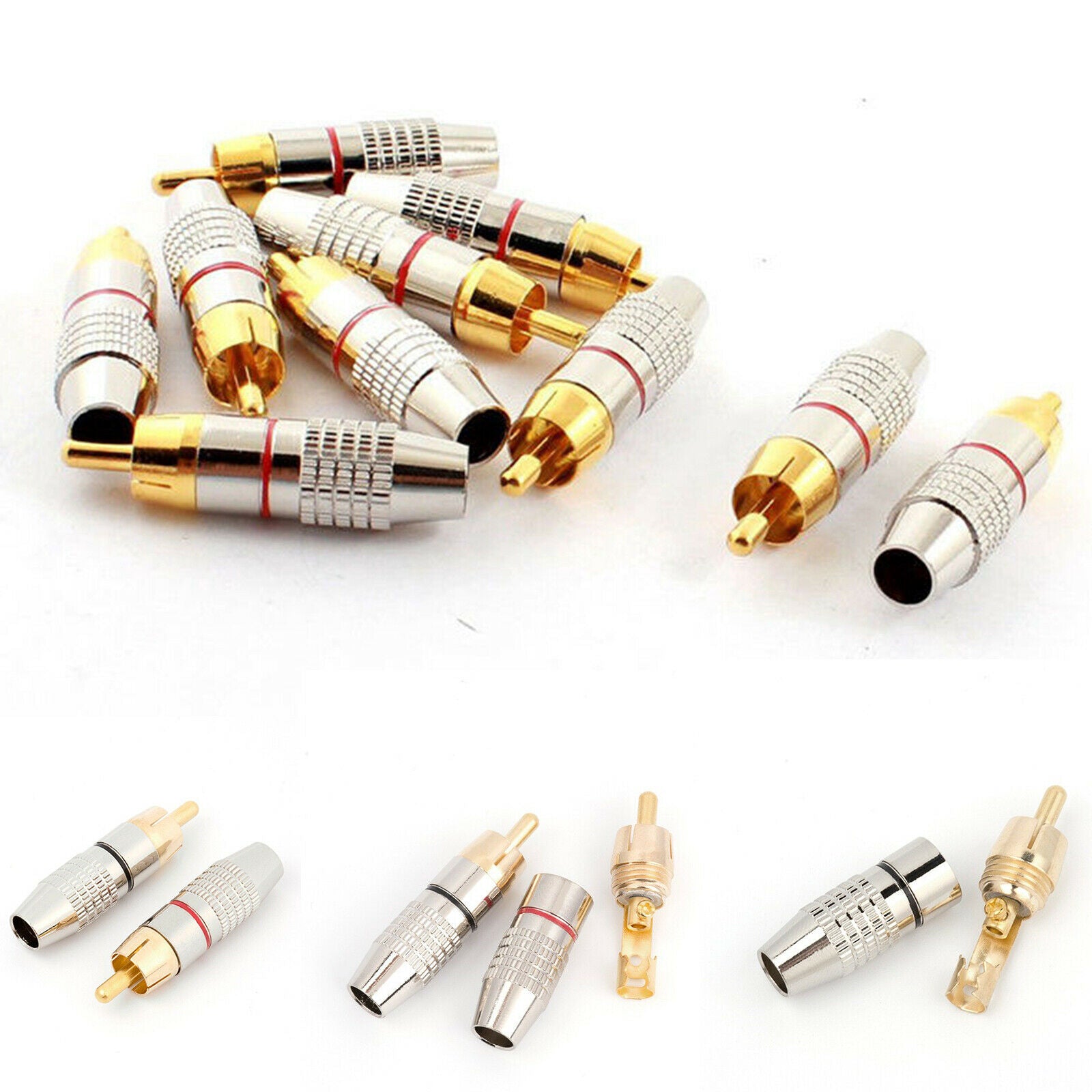20pcs Black + Red RCA Male Plug Adapter Solder Audio Video Phono Cable Connector