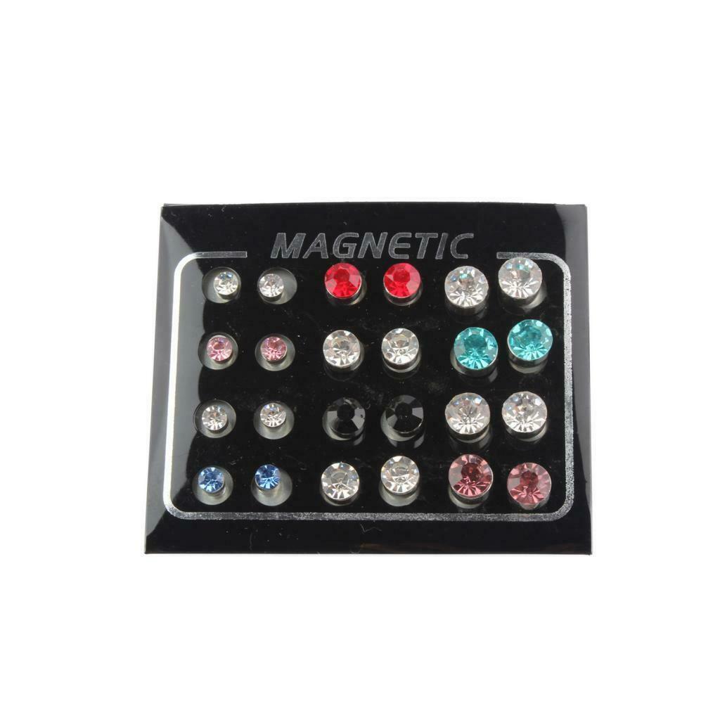 12 Pairs Men Women Magnetic Earrings Clip On Ear Stud Colored Crystal 4-7mm