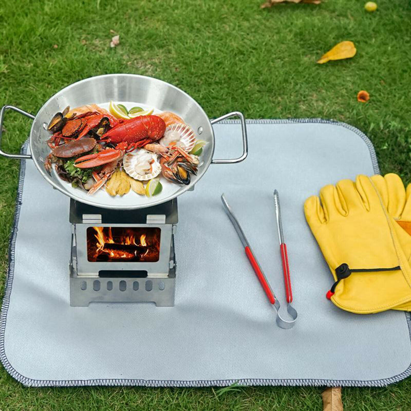 Grill Pan Stainless Steel Grill Topper Heavy Duty BBQ Grill Wok & Handles Accs