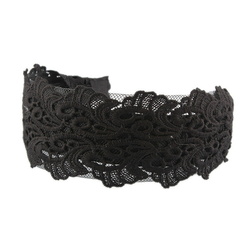 Women Girl Embroidery Headband Black Lace Hairband Fabric HeadWrap Accessorie HN