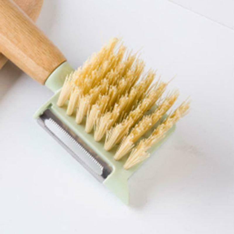 Multifunctional Fruit Vegetable Cleaning Brush Peeler Shredder Bamboo Wooden Han