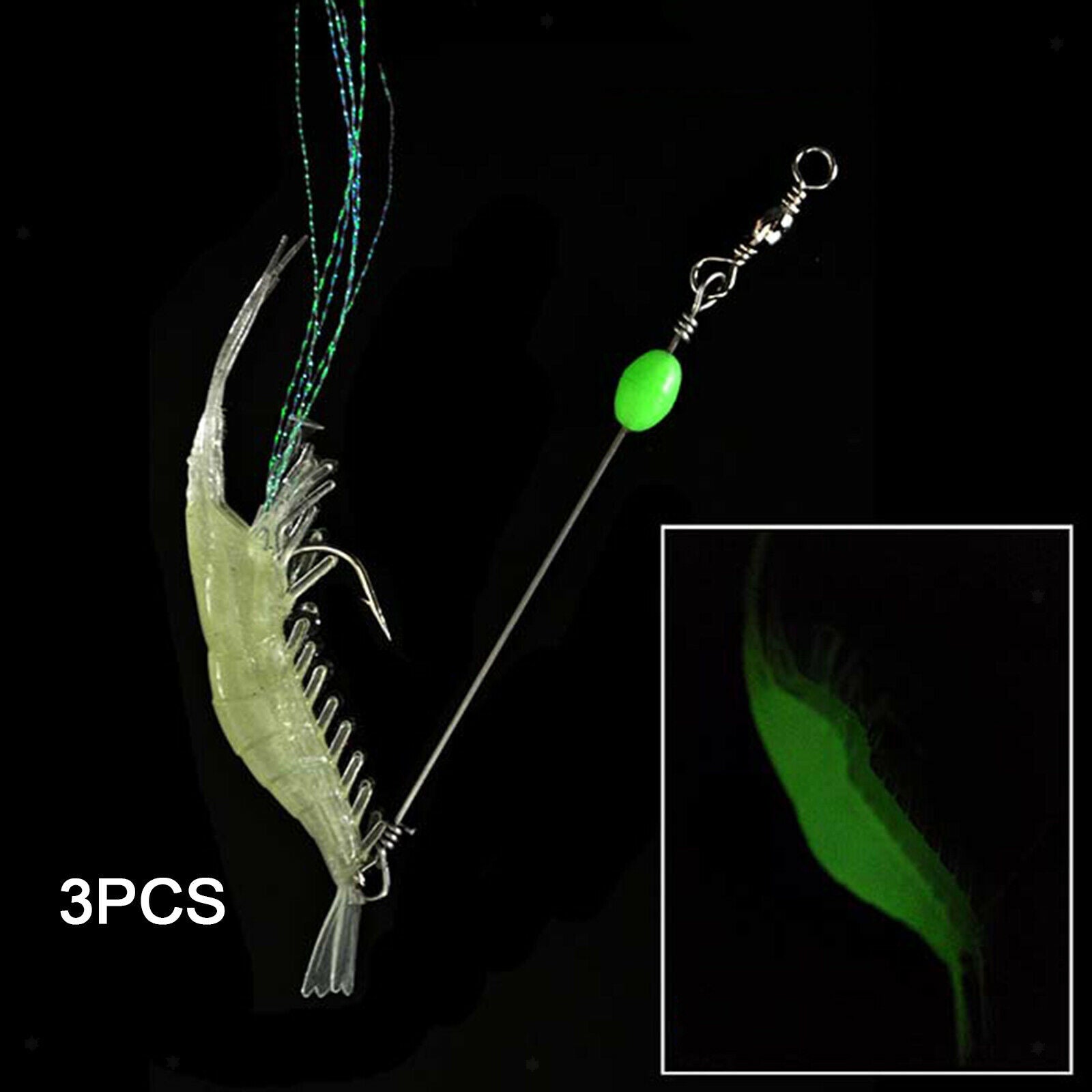 3x Shrimp Lures Bait Fishing Simulation Shrimp Saltwater Hook Luminous