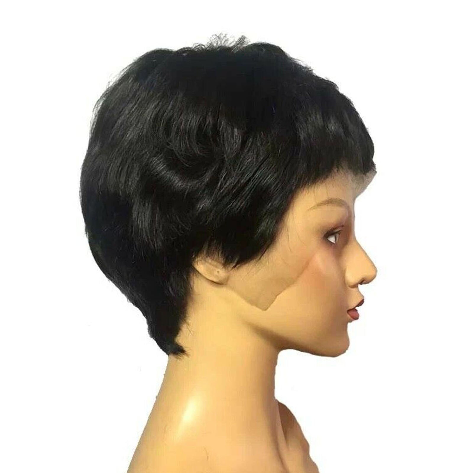 Women's Black Wig Short Straight Synthetic Hair w/Lace Natural Fashion Looking