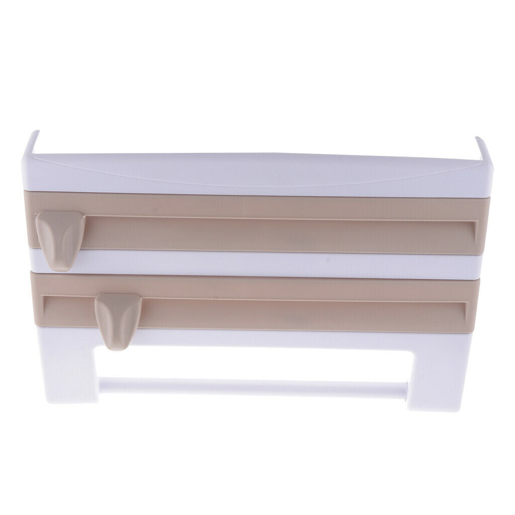 Kitchen Towel Foil 4-in-1 Roll Holder Cling Film Dispenser Wall Rack Brown