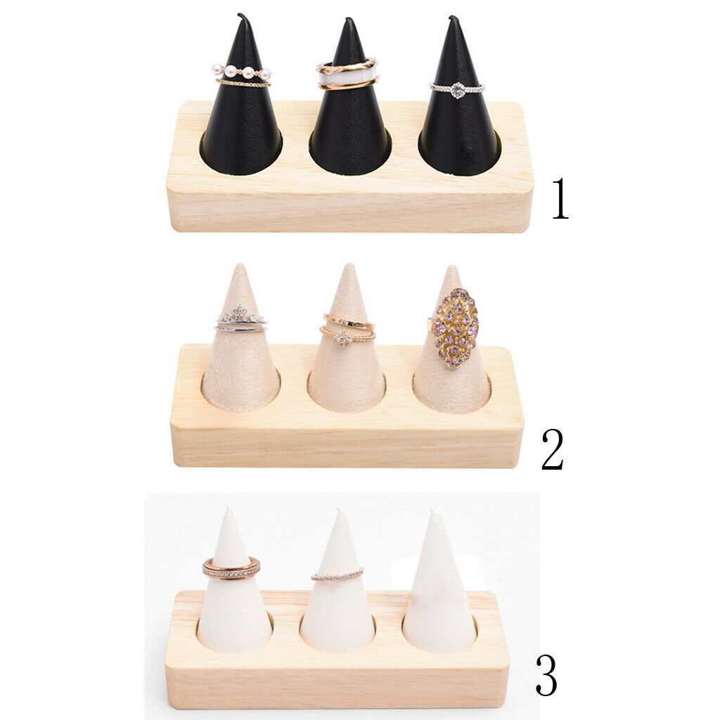 2x   Wood PU Leather Rings Jewelry Storage Organizers Home Accessories
