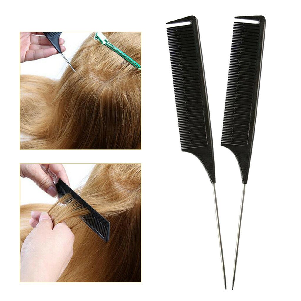 2 Pieces Section Weave Highlighting Foiling Hair Comb for Salon Dyeing Black
