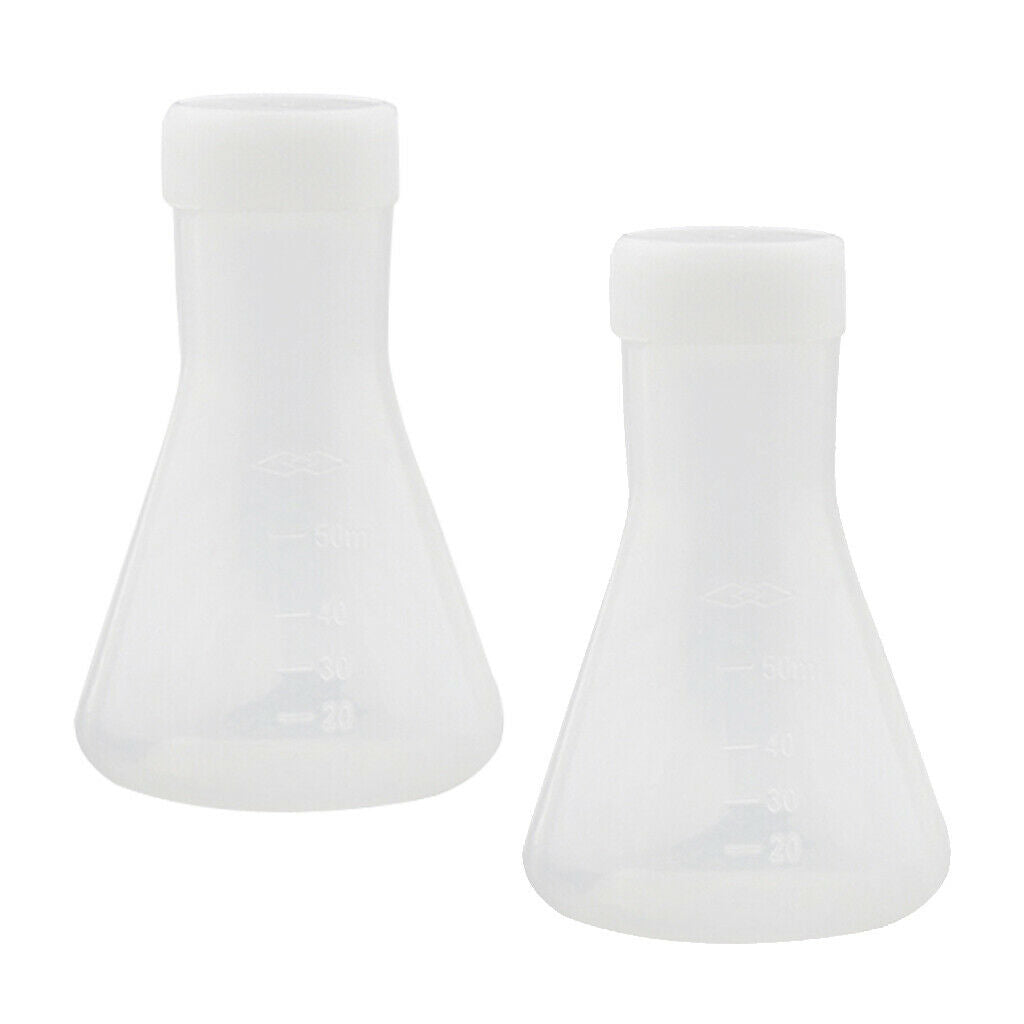 2 Pcs Lab Graduated Plastic Conical Flask Erlenmeyer w/   50mL Food Grade