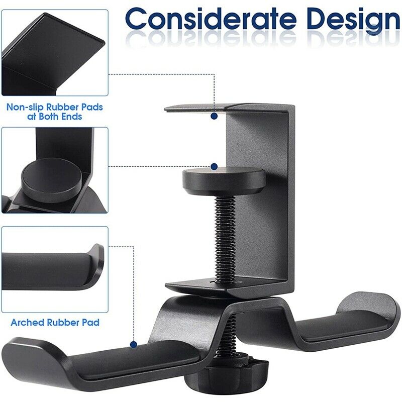Dual Headphone Stand Under Desk, Universal PC Gaming Desk Headphone Hanger, R2R3